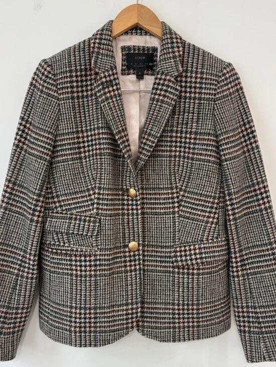 J. Crew Schoolboy Blazer in Houndstooth Tweed 100% Wool Size 8 - Picture 2 of 12